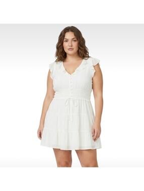 PAIGE White Tiered Ruffle Button-Front Mini Dress XL NWT Coastal Boho